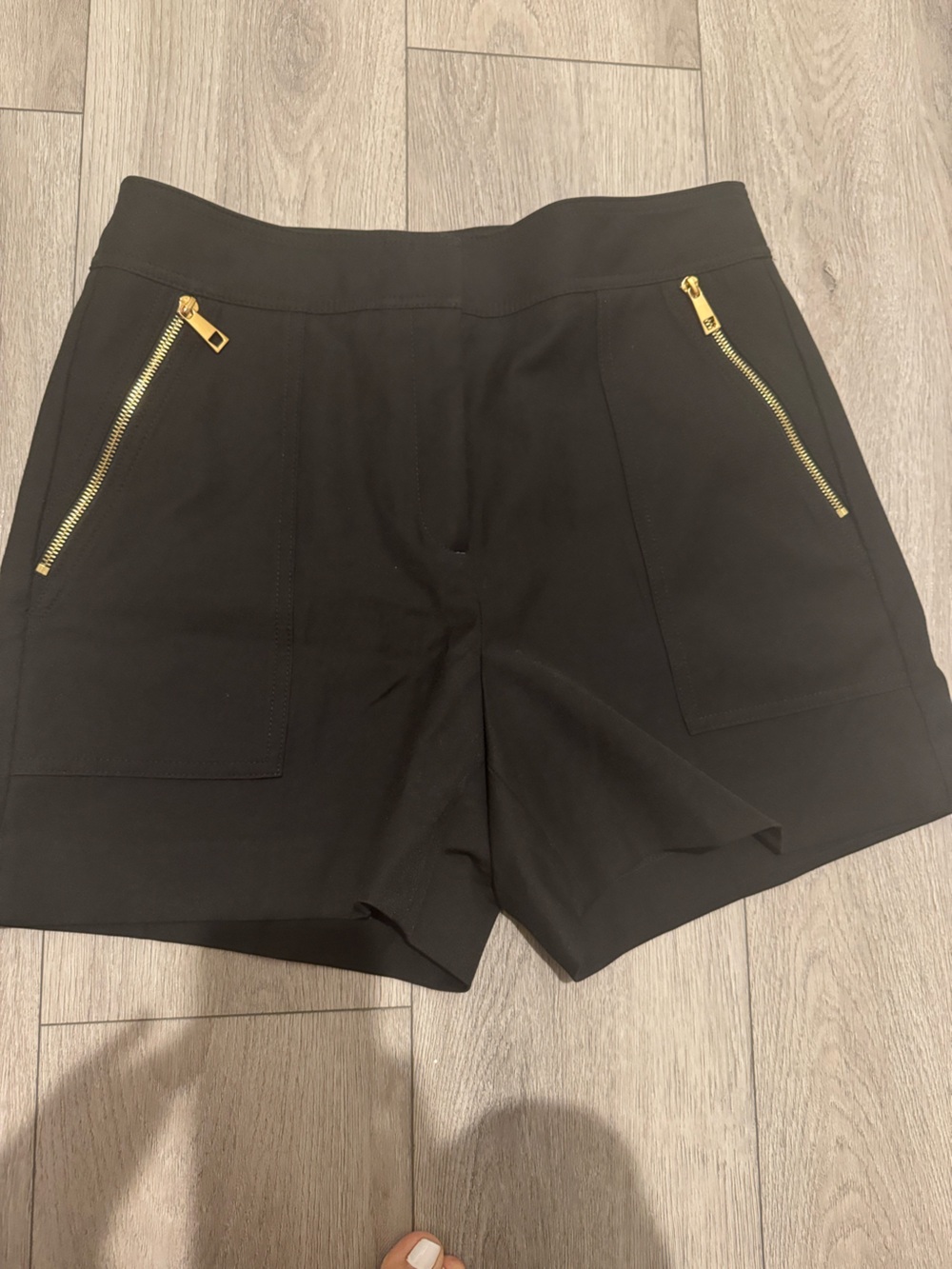 White House Black Market Black High-Waist Shorts with Gold Zippers
